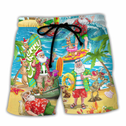 Christmas In July Santa Claus Surfing And Enjoy Summer Beach - Beach Short