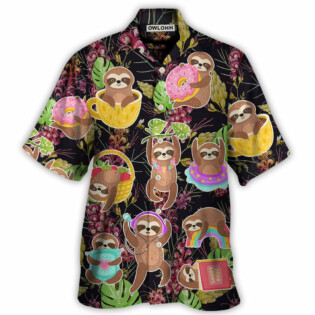 Sloth Cute Funny Tropical Vibe Art - Hawaiian Shirt - Owl Ohh for men and women, kids - Owl Ohh