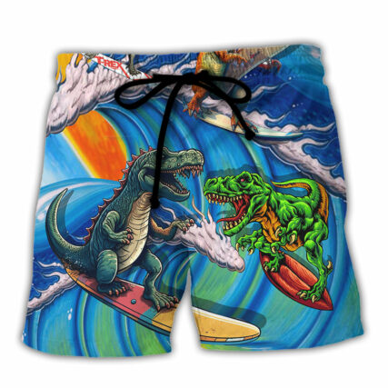 Surfing Funny Dinosaur Surfing Is Life Lovers Surfing - Beach Short