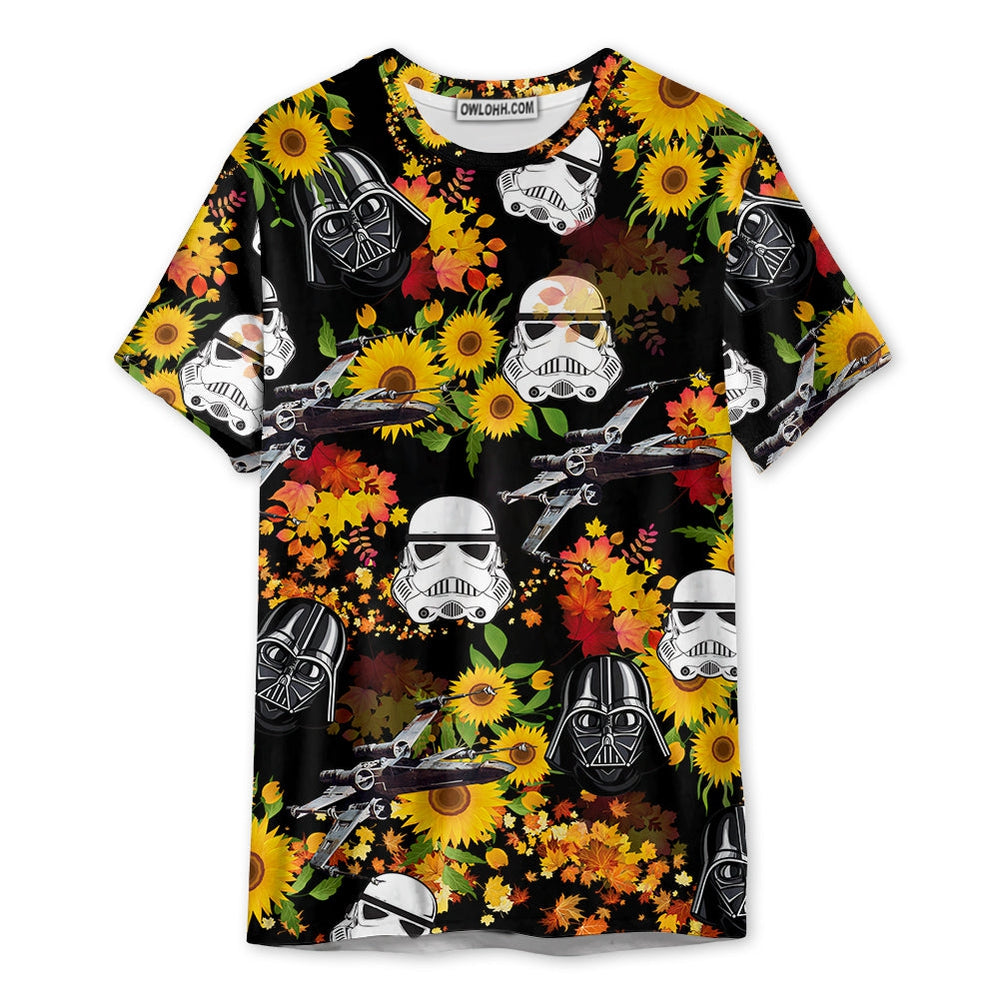 Star Wars Darth Vader Stormtrooper Helmet Autumn Wild Sunflowers - Unisex 3D T-shirt