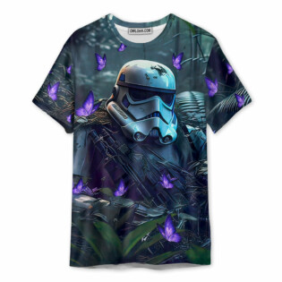 Starwars Stormtrooper In The Jungle With Purple Flowers - T-shirt