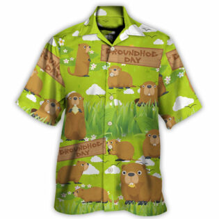 Groundhog Happy Day With Grass Flowers Garden - Hawaiian Shirt - Owl Ohh for men and women, kids - Owl Ohh