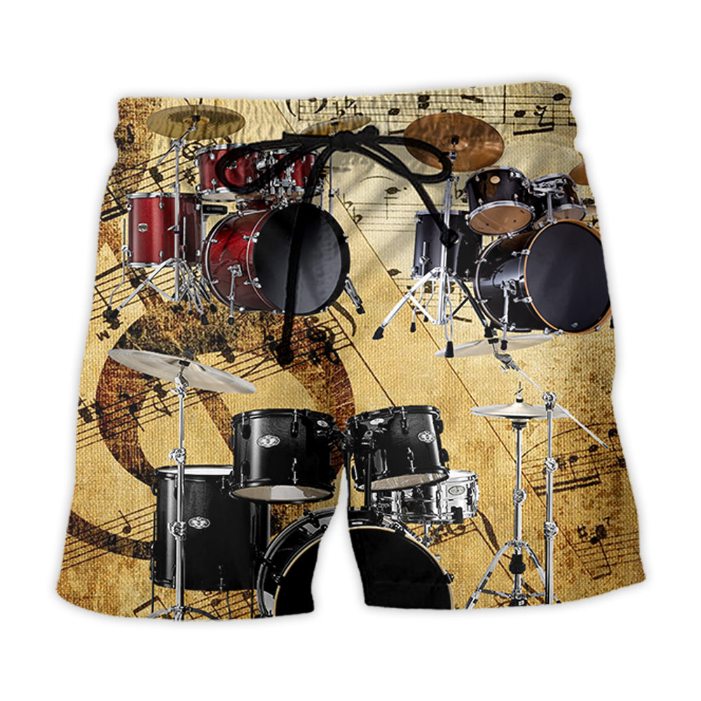 Drum Music Note Vintage Style - Beach Short - Owl Ohh - Owl Ohh