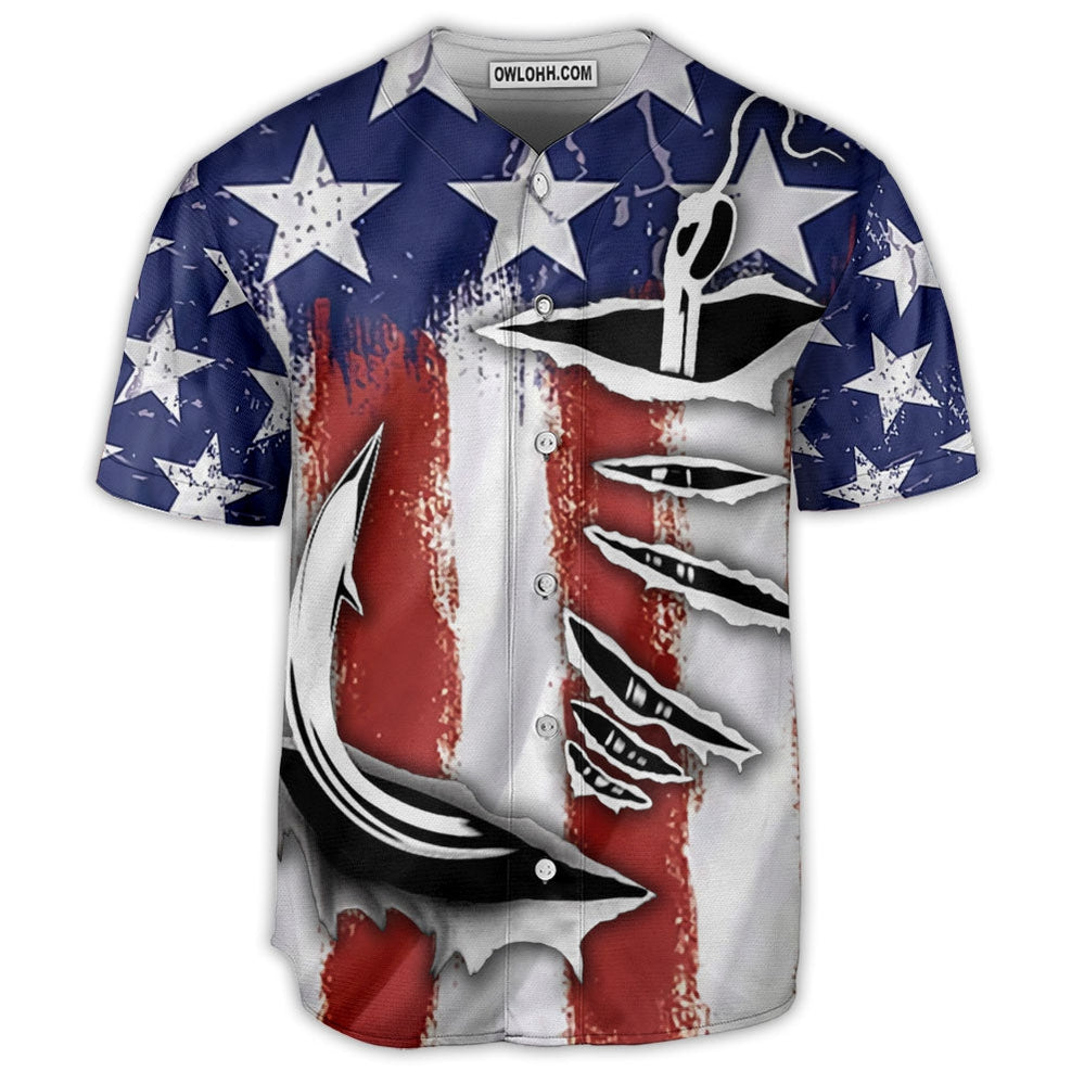 Fishing American US Flag Style - Baseball Jersey - Owl Ohh