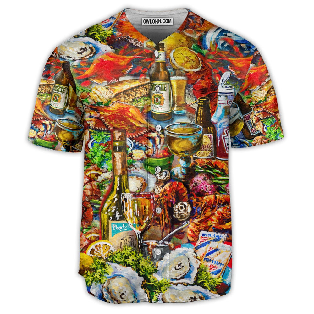 Food Beer And Seafood Art Lover - Baseball Jersey - Owl Ohh