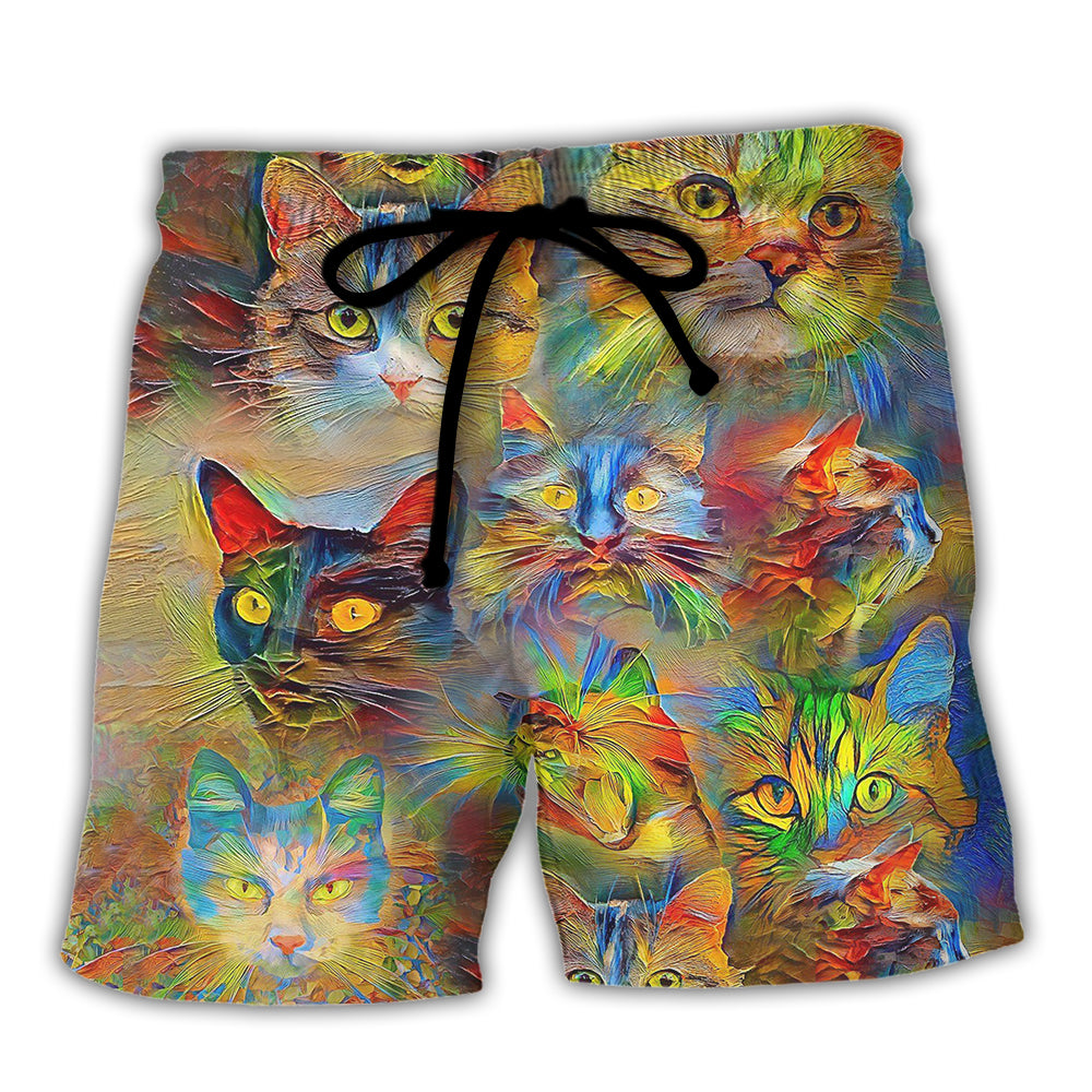 Cat Beautiful Colorful Painting - Beach Short - Owl Ohh - Owl Ohh