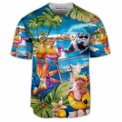 Chicken Animal Aloha On The Beach - Baseball Jersey - Owl Ohh