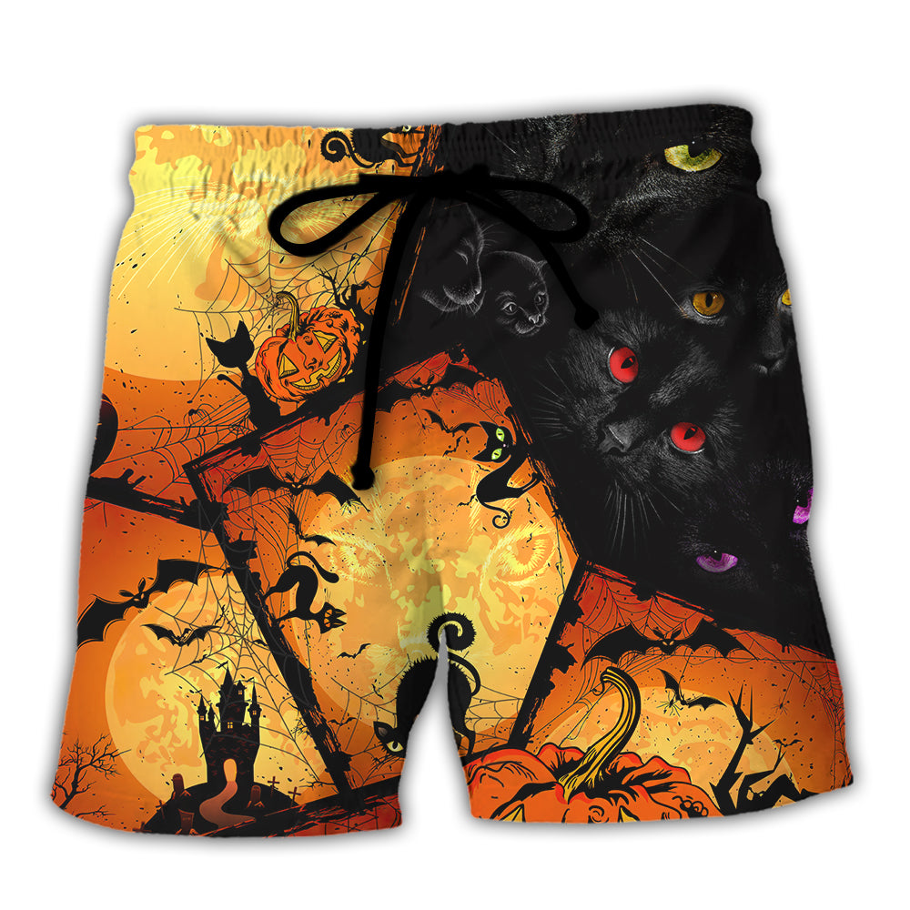 Halloween Black Cat Enjoy Halloween - Beach Short - Owl Ohh - Owl Ohh
