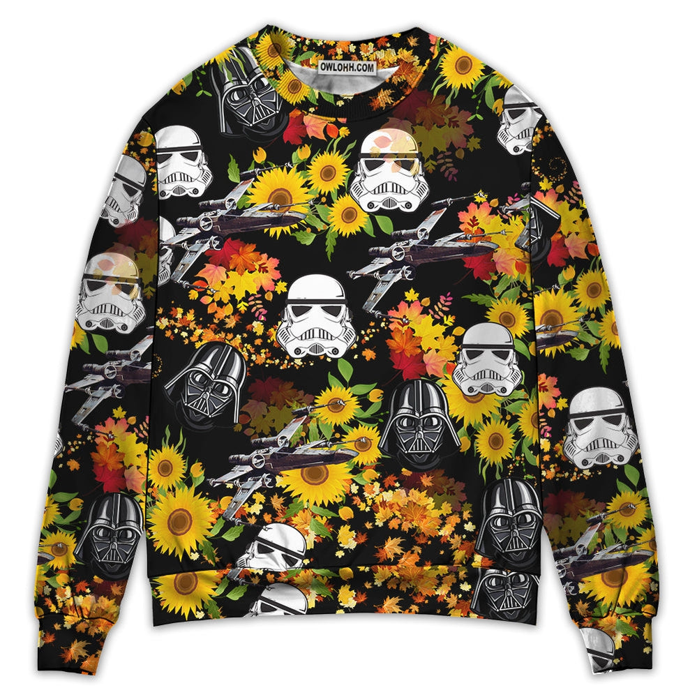 Star Wars Darth Vader Stormtrooper Helmet Autumn Wild Sunflowers - Sweater