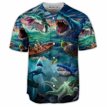 Fishing Shark Art Big Waves - Baseball Jersey - Owl Ohh