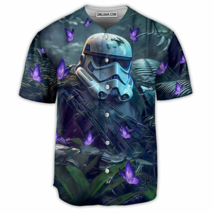 Starwars Stormtrooper In The Jungle With Purple Flowers - Baseball Jersey