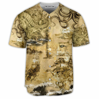Octopus Sea Map Vintage Art - Baseball Jersey - Owl Ohh - Owl Ohh