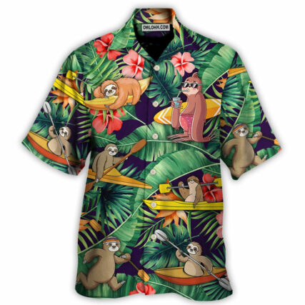 Kayaking Funny Sloth Playing Kayaking Gets Me Wet Tropical Kayaking Lover - Hawaiian Shirt