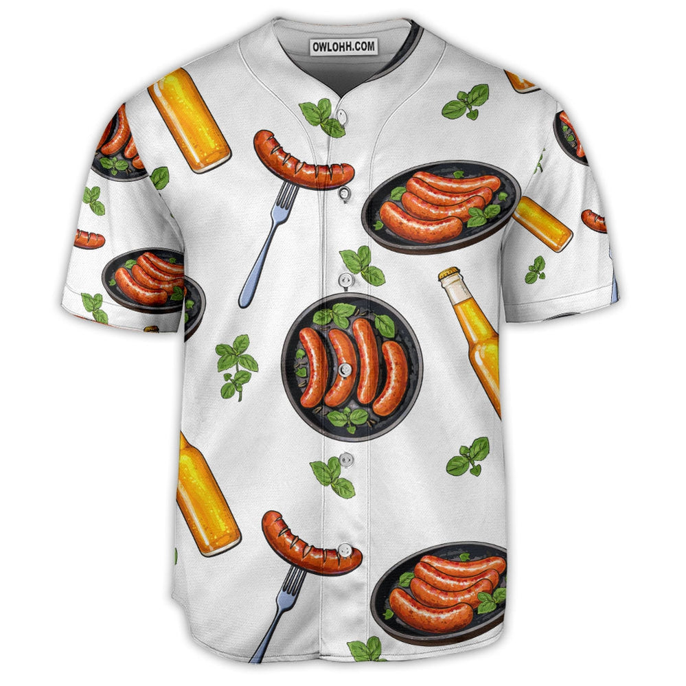 Food Sausage And Beer Lover Art Style - Baseball Jersey - Owl Ohh