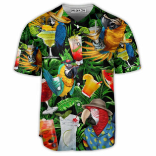 Parrot With Cocktails Tropical Art - Baseball Jersey - Owl Ohh - Owl Ohh