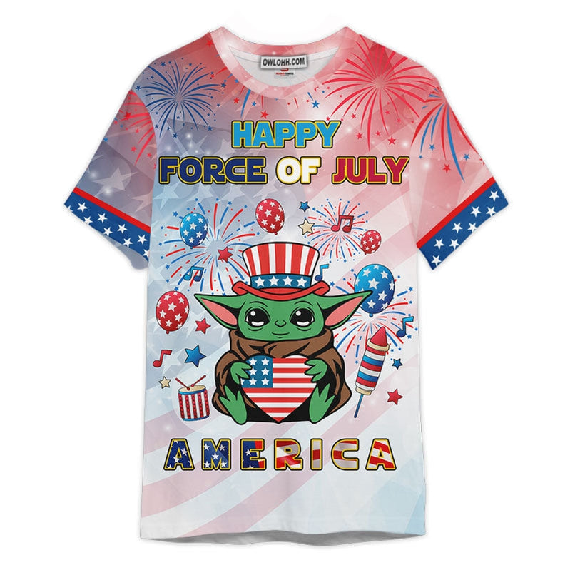 Star Wars Baby Yoda Happy Force Of July America Gift For Fans T-Shirt