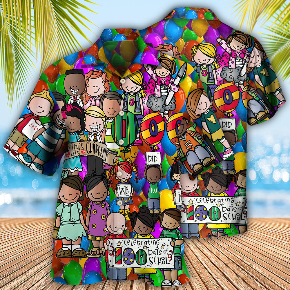 School 100 Days of School With Students - Hawaiian Shirt - Owl Ohh - Owl Ohh