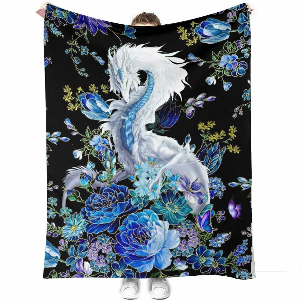 Dragon Blue And White - Flannel Blanket - Owl Ohh - Owl Ohh