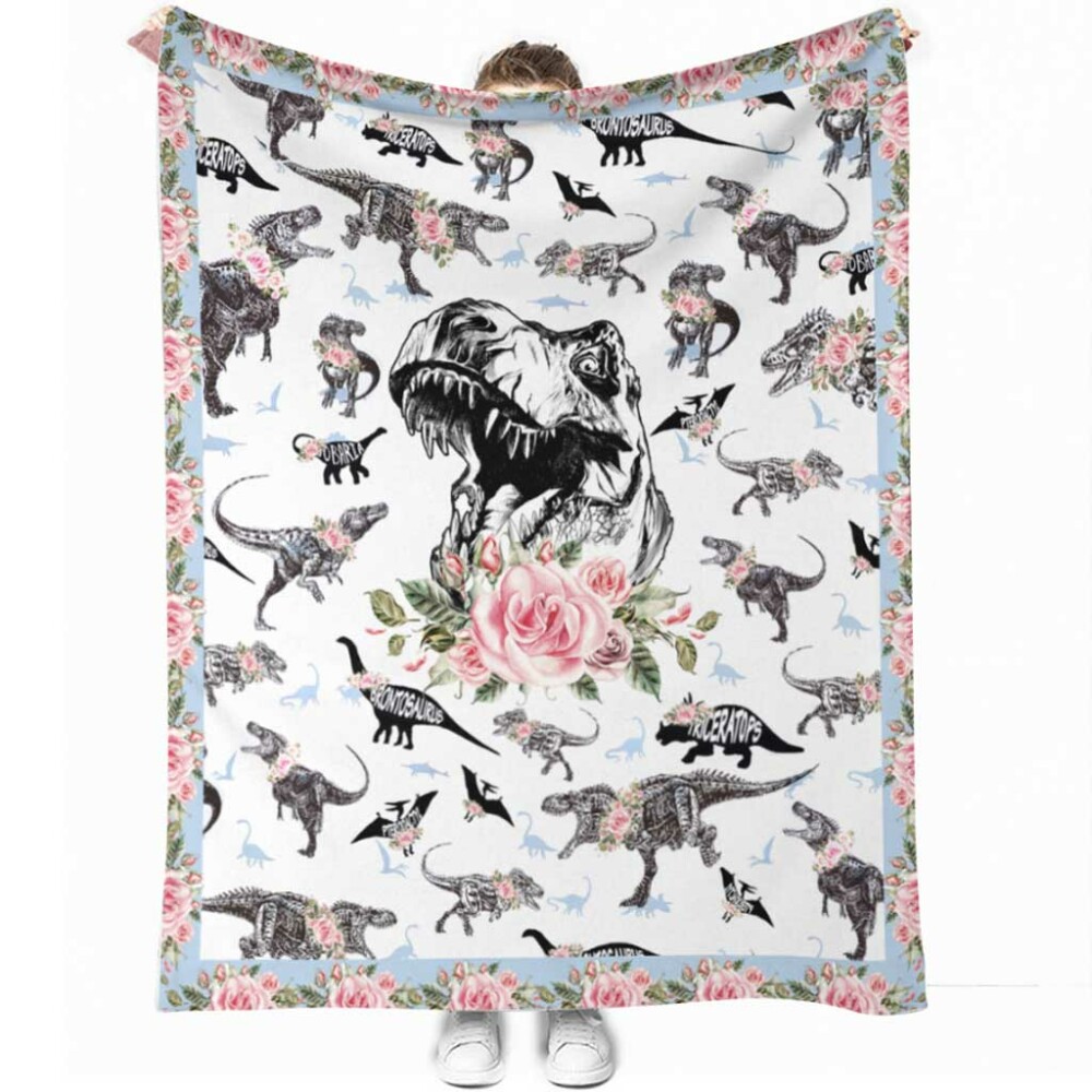 Dinosaur Floral So Lovely So Cool - Flannel Blanket - Owl Ohh - Owl Ohh