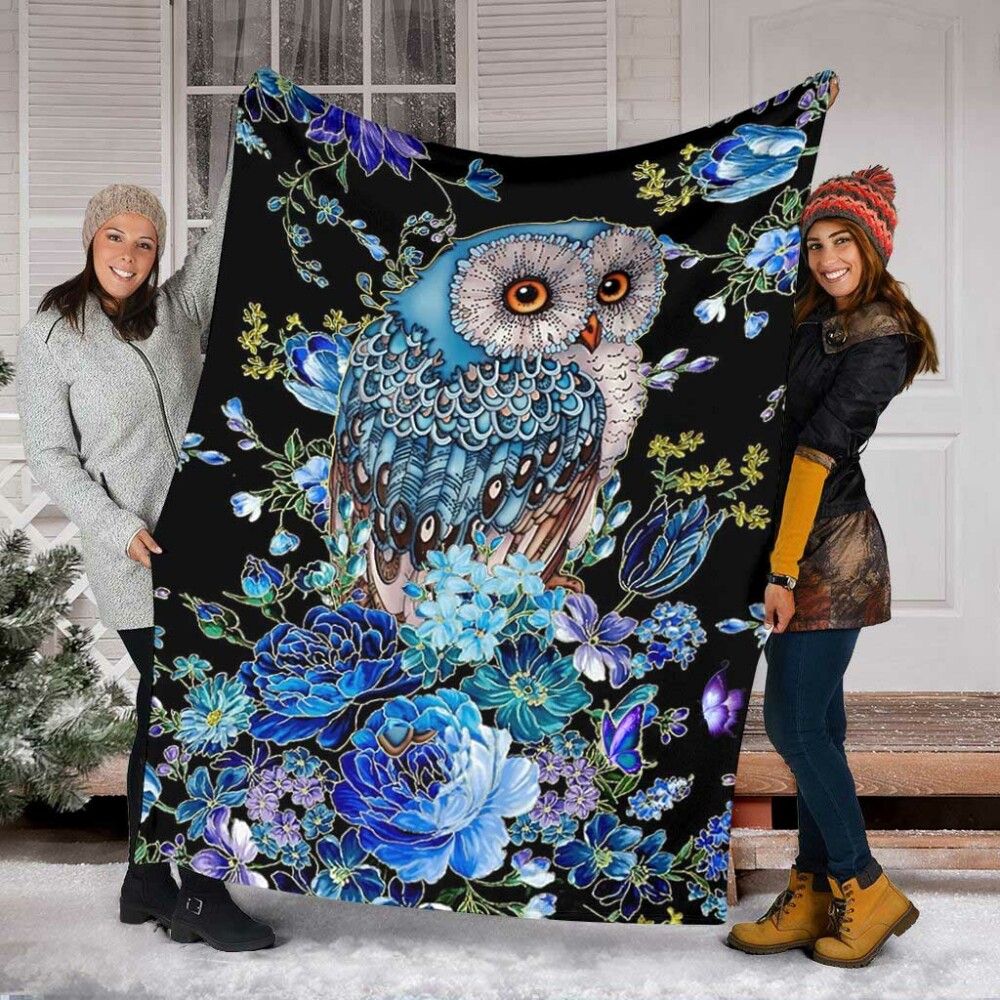 Owl Blue Floral So Lovely - Flannel Blanket - Owl Ohh - Owl Ohh