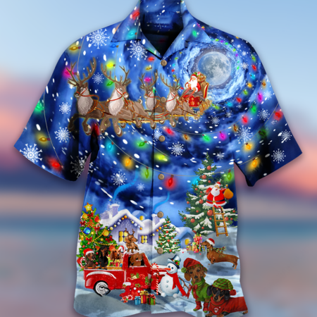Dachshund Love Xmas Night - Hawaiian Shirt - Owl Ohh - Owl Ohh