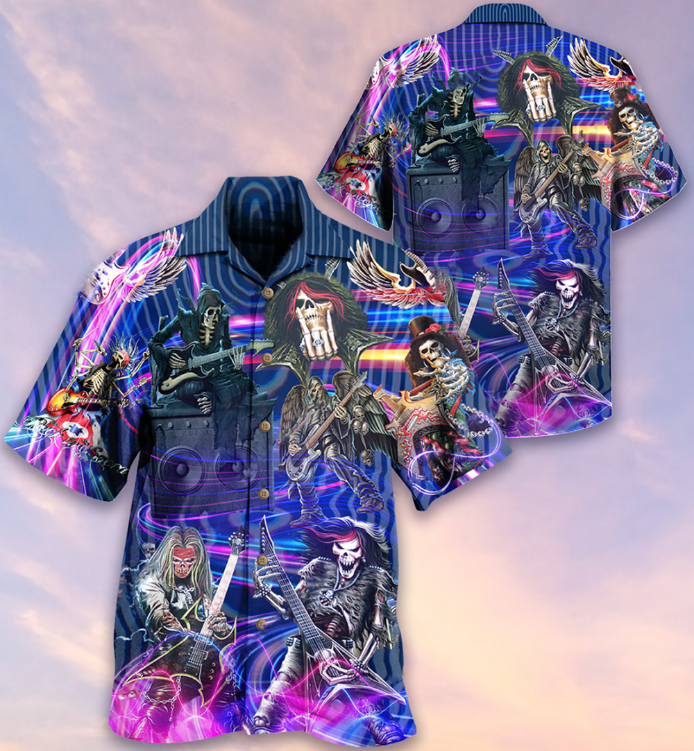 Guitar Skull Music Skull Crazy Purple - Hawaiian Shirt - Owl Ohh - Owl Ohh