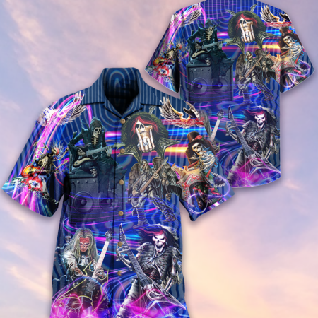 Guitar Skull Music Skull Crazy Purple - Hawaiian Shirt - Owl Ohh - Owl Ohh