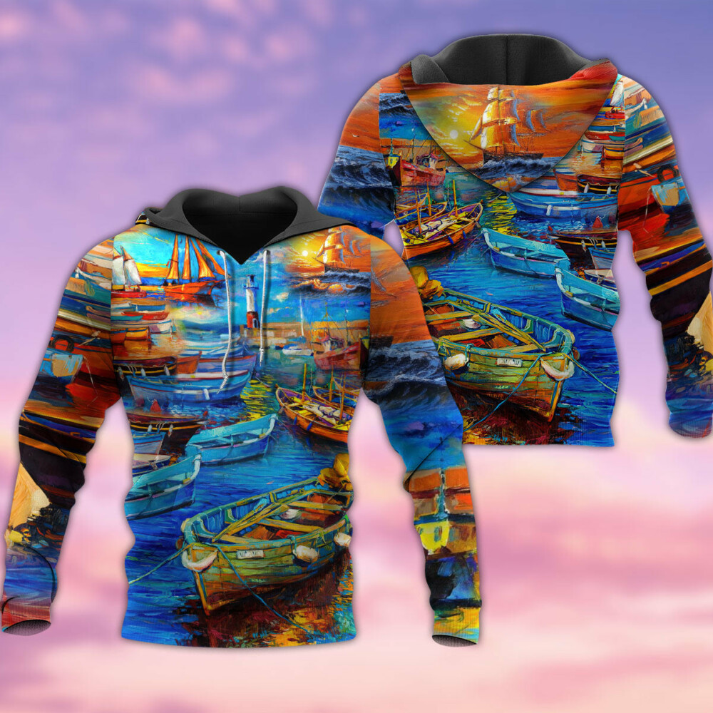 Boat The Bygone Days By The Harbor In The Sunset - Hoodie - Owl Ohh - Owl Ohh
