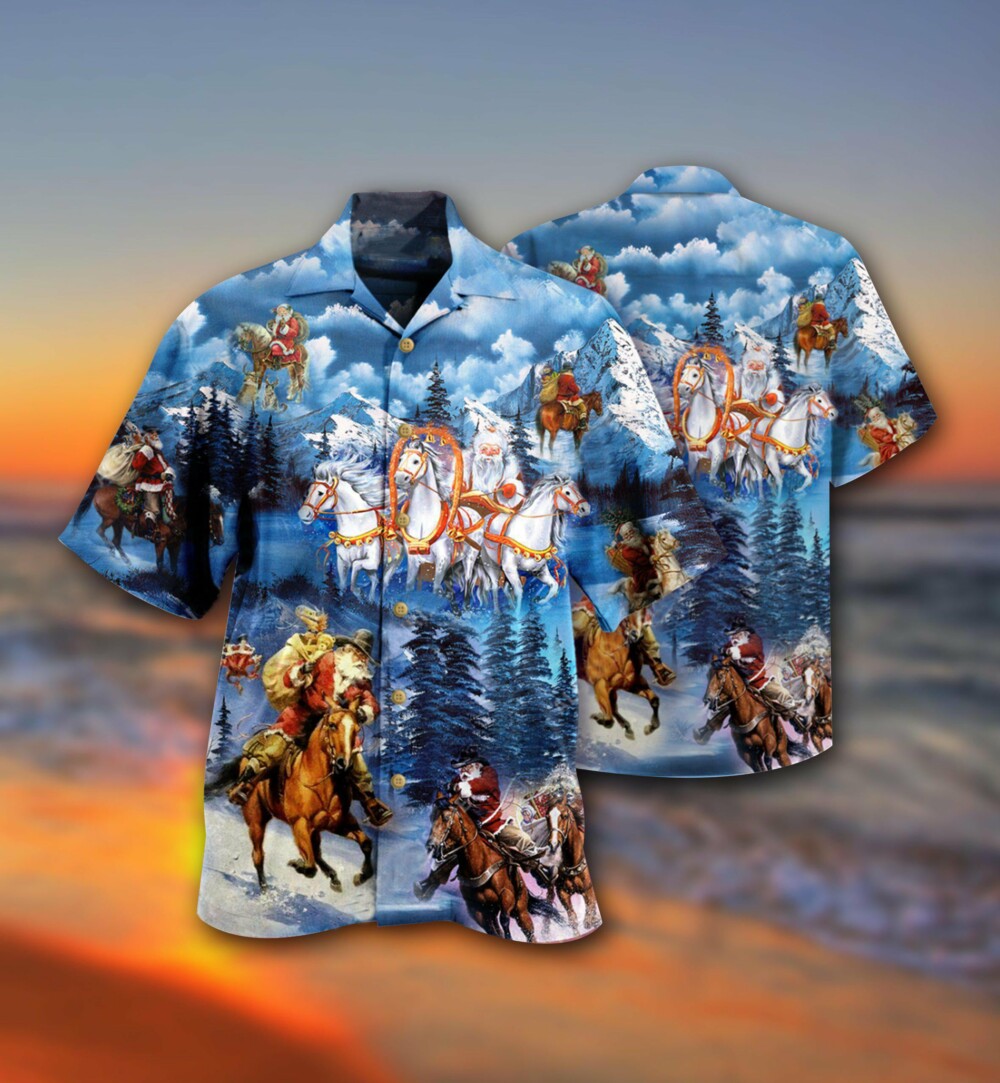 Horse And Santa Love Christmas - Hawaiian Shirt - Owl Ohh - Owl Ohh