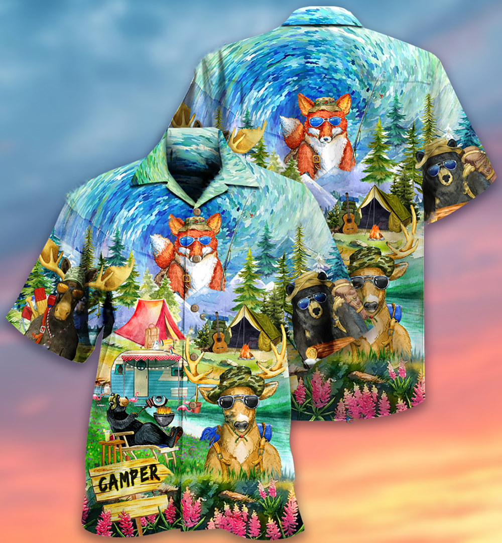 Camping Happy Animals - Hawaiian Shirt - Owl Ohh - Owl Ohh