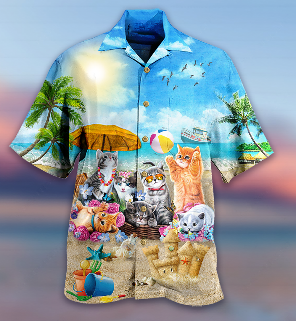 Cat Happy Love Beach Sunshine - Hawaiian Shirt - Owl Ohh - Owl Ohh