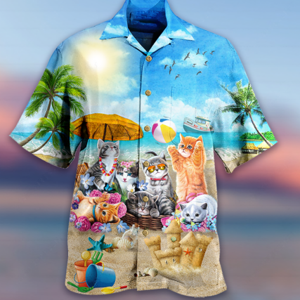 Cat Happy Love Beach Sunshine - Hawaiian Shirt - Owl Ohh - Owl Ohh