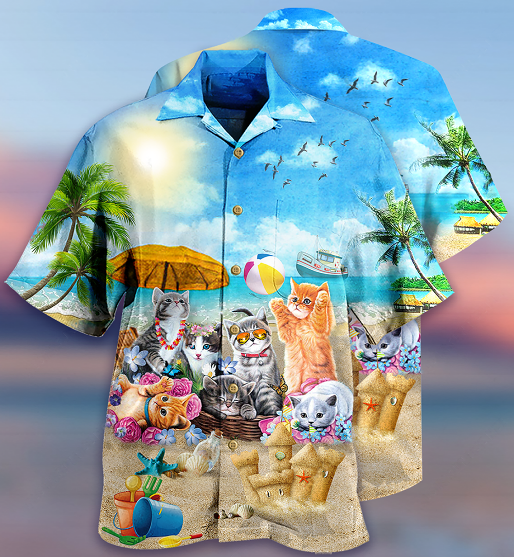 Cat Happy Love Beach Sunshine - Hawaiian Shirt - Owl Ohh - Owl Ohh