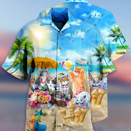 Cat Happy Love Beach Sunshine - Hawaiian Shirt - Owl Ohh - Owl Ohh