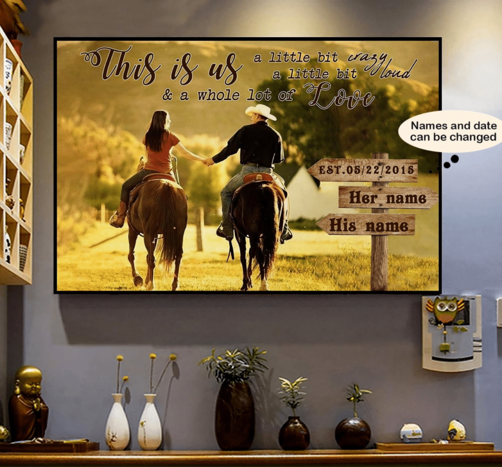 Cowboy Couple Arrow Sign Personalized - Horizontal Poster - Owl Ohh - Owl Ohh
