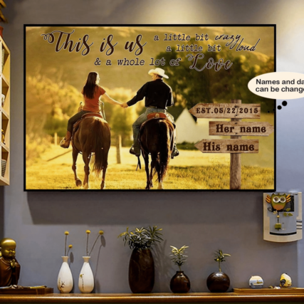 Cowboy Couple Arrow Sign Personalized - Horizontal Poster - Owl Ohh - Owl Ohh