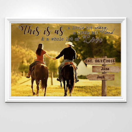 Cowboy Couple Arrow Sign Personalized - Horizontal Poster - Owl Ohh - Owl Ohh