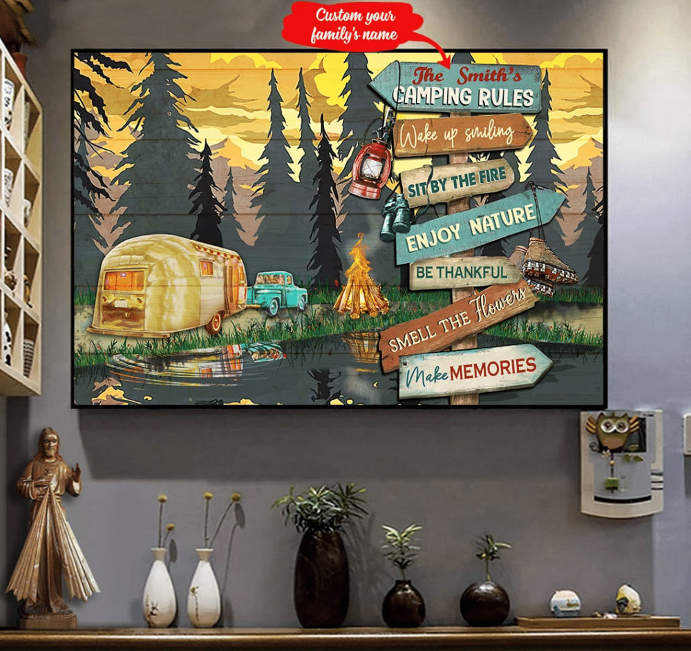 Camping Wake Up Smiling Sit By The Fire Personalized - Horizontal Poster - Owl Ohh - Owl Ohh