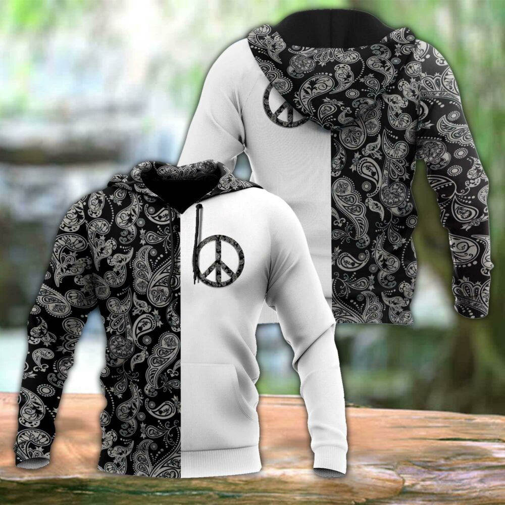 Hippie Sign Black And White Pattern - Hoodie - Owl Ohh - Owl Ohh
