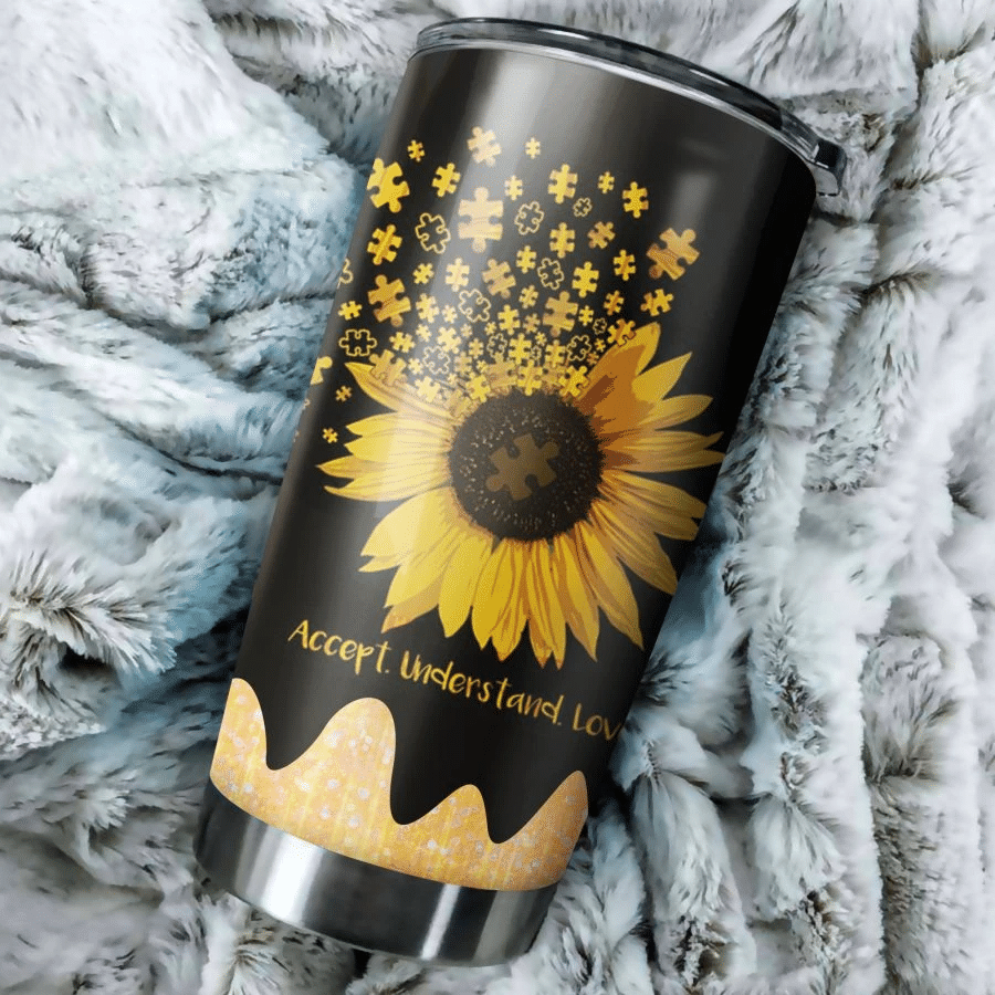 Autism Accept Understand Love With Sunflower - Tumbler - Owl Ohh - Owl Ohh