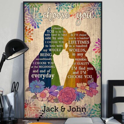 LGBT Pride Gift Hand In Hand With Flowers Pride Personalized - Vertical Poster - Owl Ohh - Owl Ohh