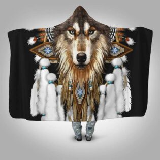 Native American Wolf Black Style - Hoodie Blanket - Owl Ohh - Owl Ohh