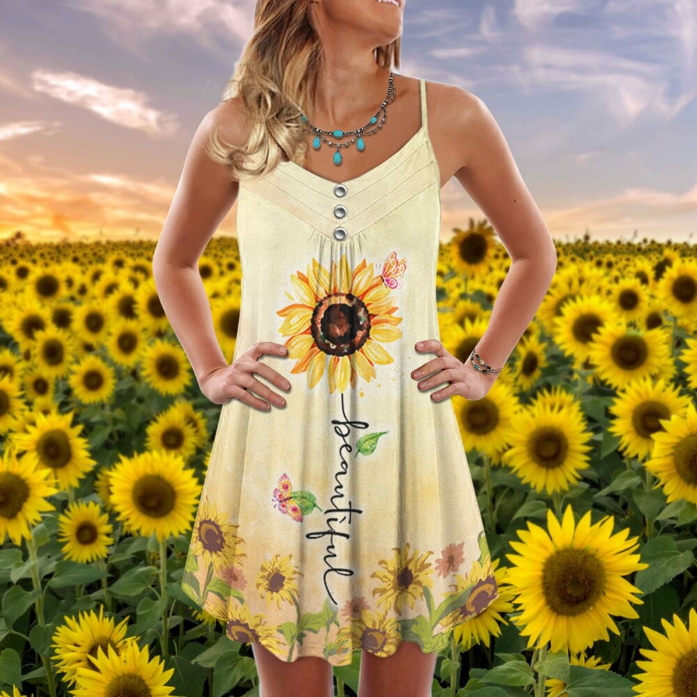 Sunflower With Beautiful And Stunning Style - Summer Dress - Owl Ohh - Owl Ohh