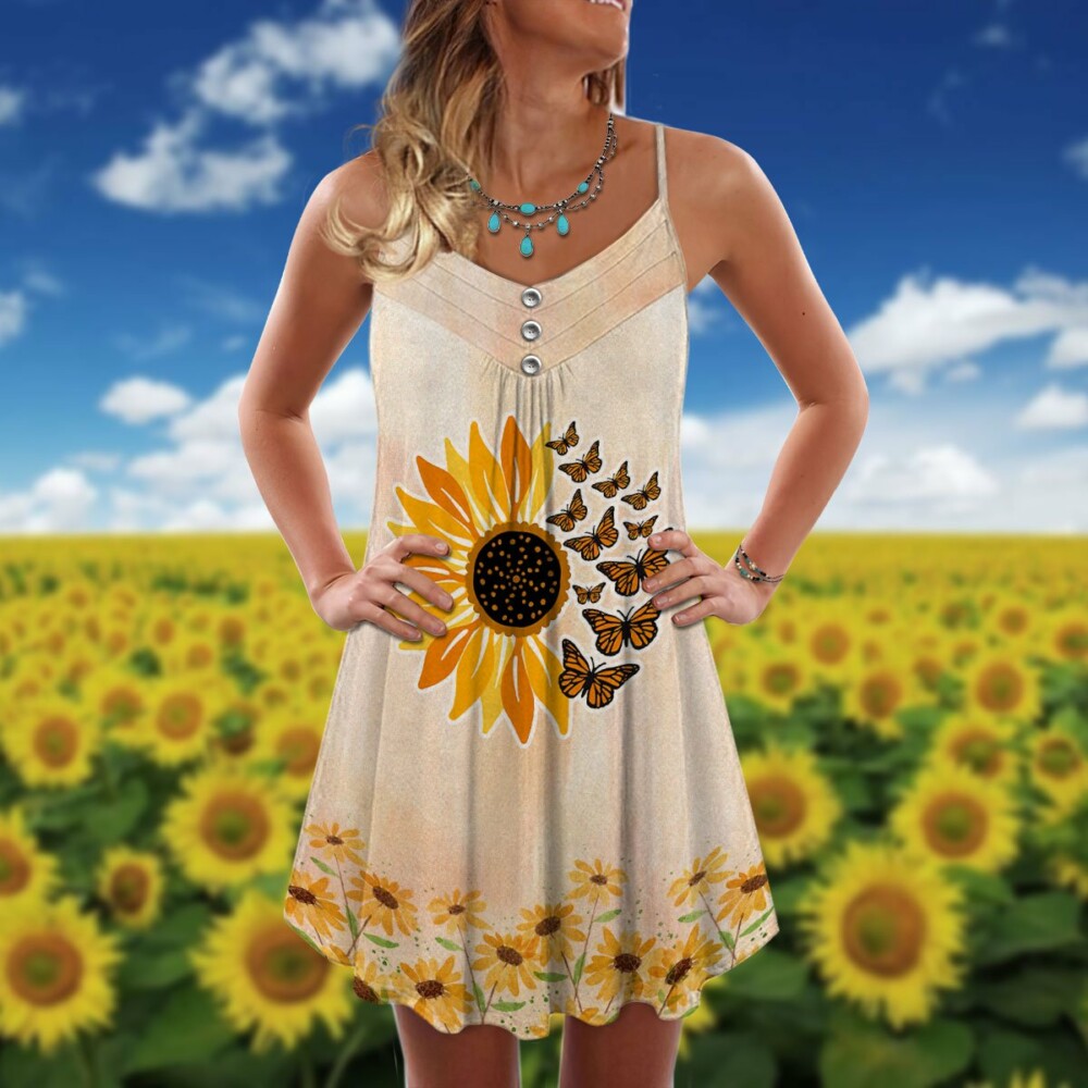 Butterfly And Sunflower Loves Summer - Summer Dress - Owl Ohh - Owl Ohh
