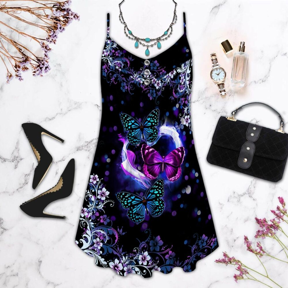 Butterfly Spaghetti With Patterned Flower - Summer Dress - Owl Ohh - Owl Ohh