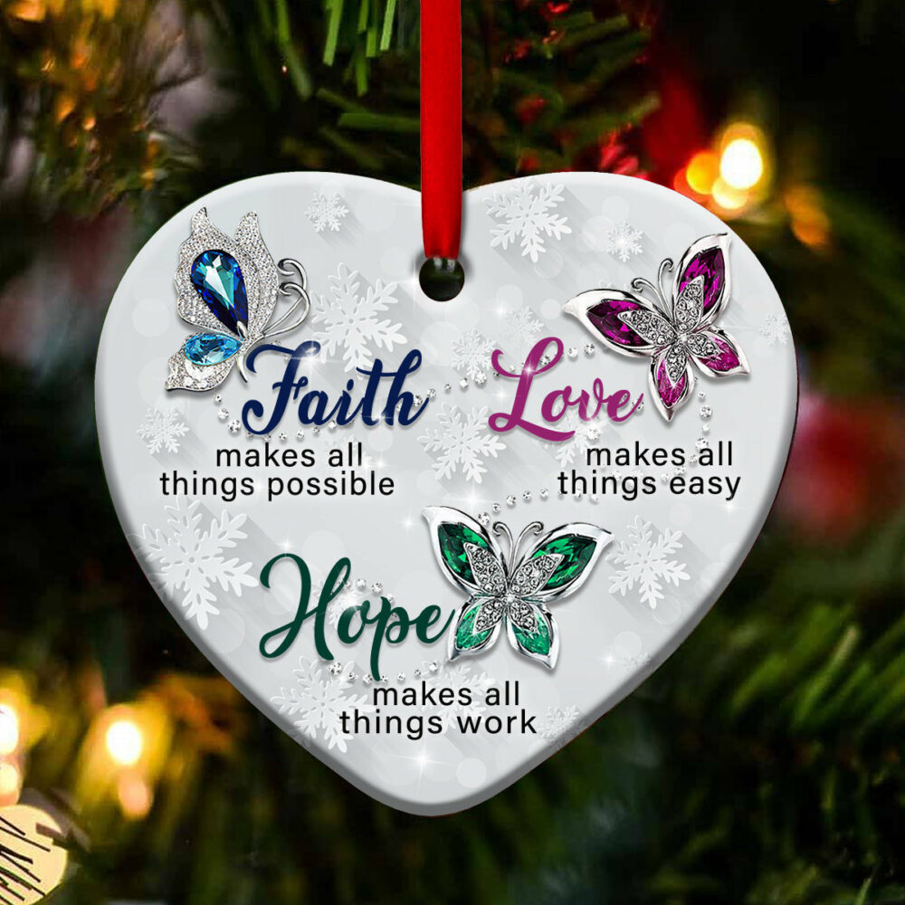 Butterfly Faith Love Hope - Heart Ornament - Owl Ohh - Owl Ohh