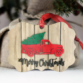 Red Truck Merry Christmas Basic - Horizontal Ornament - Owl Ohh - Owl Ohh