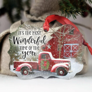 Red Truck It's The Most Wonderful Time Of The Year - Horizontal Ornament - Owl Ohh - Owl Ohh