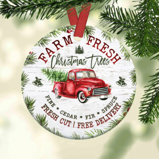 Red Truck Farm Fresh Christmas Trees - Circle Ornament - Owl Ohh - Owl Ohh