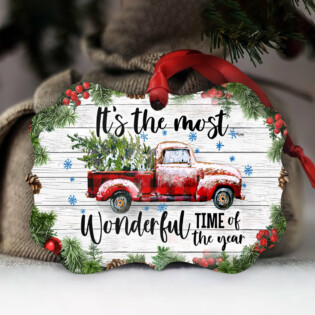Red Truck It's The Most Wonderful Time - Horizontal Ornament - Owl Ohh - Owl Ohh